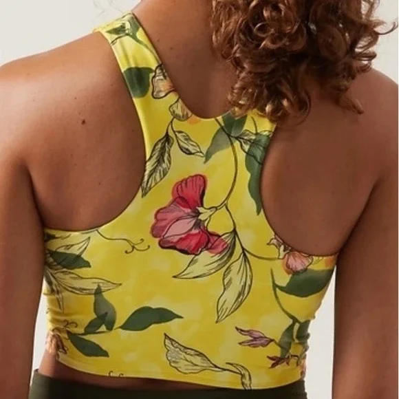 Athleta Conscious Support Iris Floral Yellow Racerback Athletic Top Small New - Picture 8 of 8